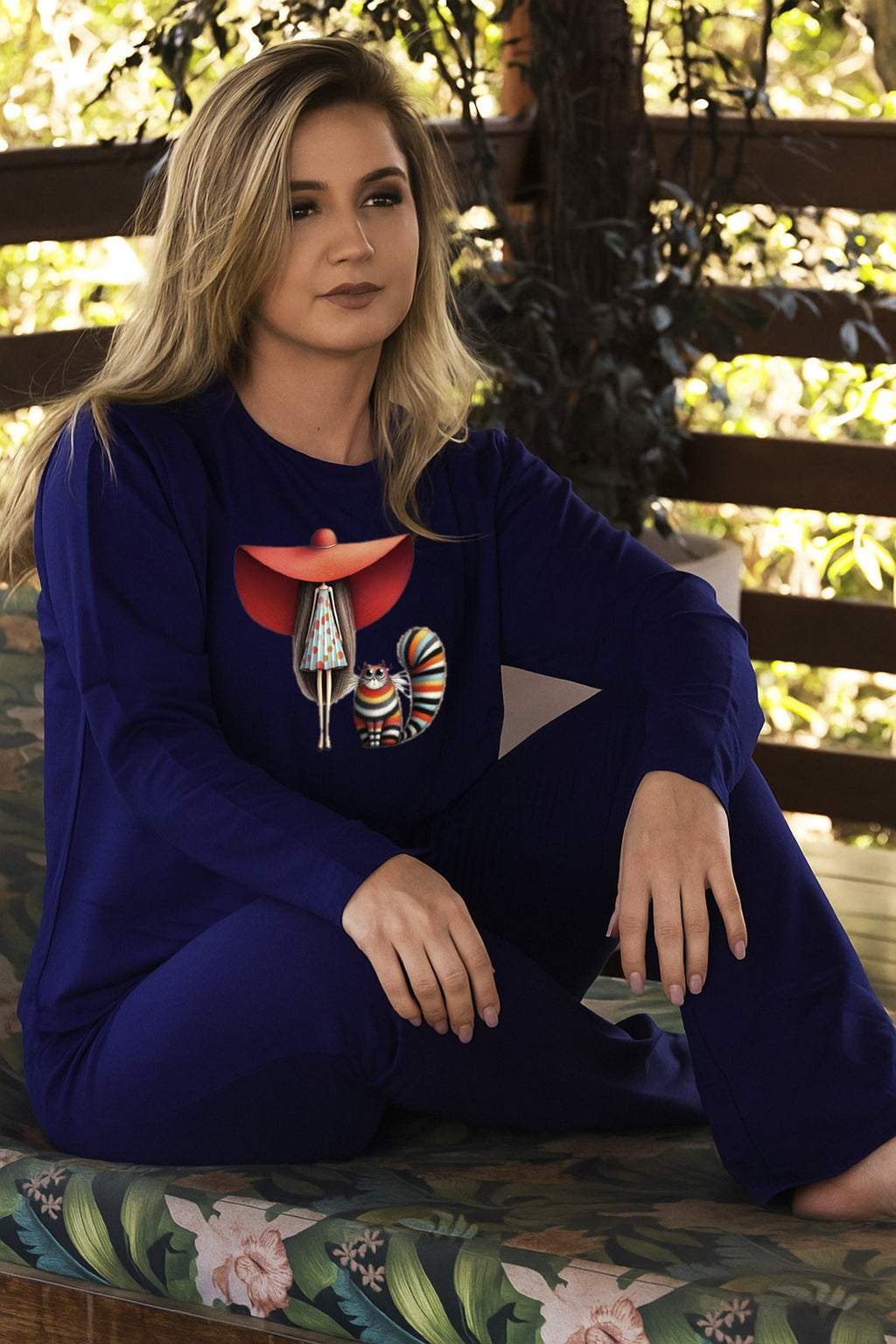 Conjunto Calça Reta com Cropped Dama do Chapéu & Gato Listrado