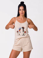 Pijama Feminino de Alcinha  c/ Shorts 100% Algodão