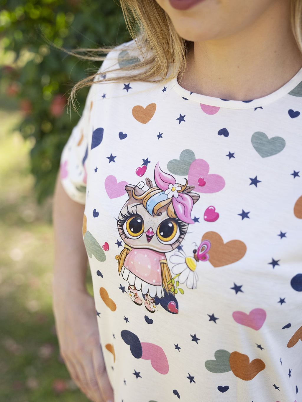Pijama Conjunto com Shorts Coruja & Céu de Corações