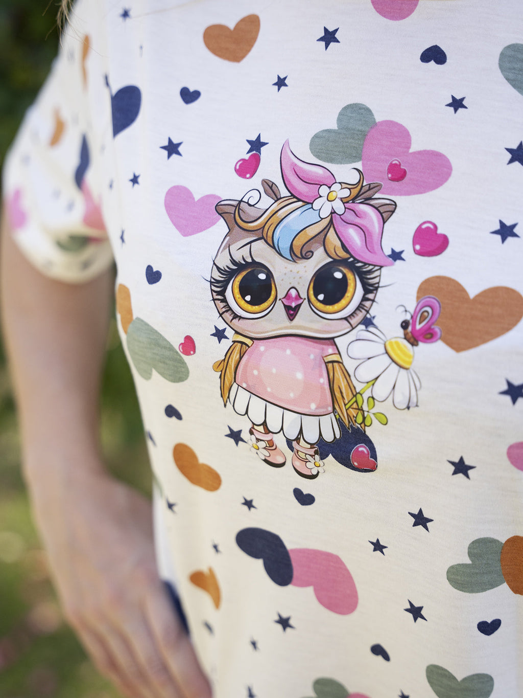 Pijama Conjunto com Shorts Coruja & Céu de Corações