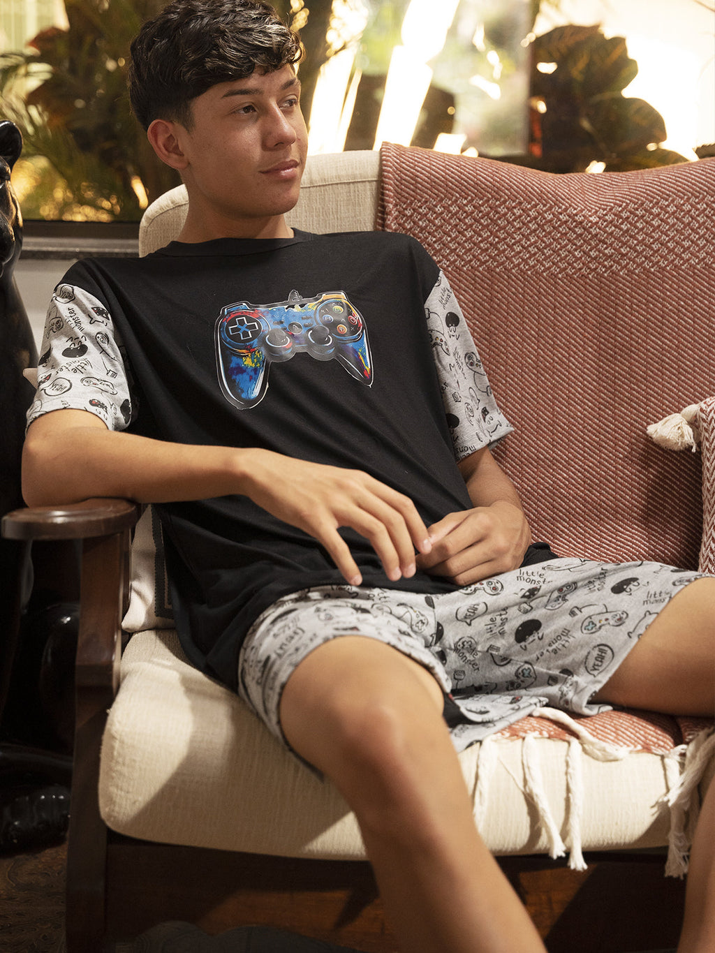 Pijama Masculino Shorts Controle Gamer